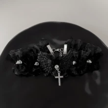 1PC Sexy Black White Lace Lolita Collar Gothic Crystal Cross Pendant Angel Wings Rivet Choker Necklace For Women Punk Party Jewelry