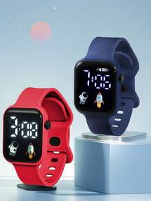2 Stück / 1 Stück Neue LED-Anzeige Digitaluhr mit Astronauten-Flugzeug-Figur, 8-Schnallen-Armband, einfach und stilvoll, Paar-Uhr als Geschenk zum Valentinstag, Halloween, Weihnachten, Geburtstag für Freunde, die beste Wahl für Halloween, Weihnachten, Valentinstag, Muttertag, Feiertags-Geschenke