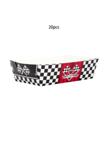 10 pièces/20 pièces/50 pièces Plateaux en papier pour fête de voitures de course, plateaux en papier à damier, bateaux à nachos, assiettes, vaisselle de fête de jour de jeu en vrac, fournitures de paniers à collation thème course pour décoration de fête d'anniversaire ou de baby shower