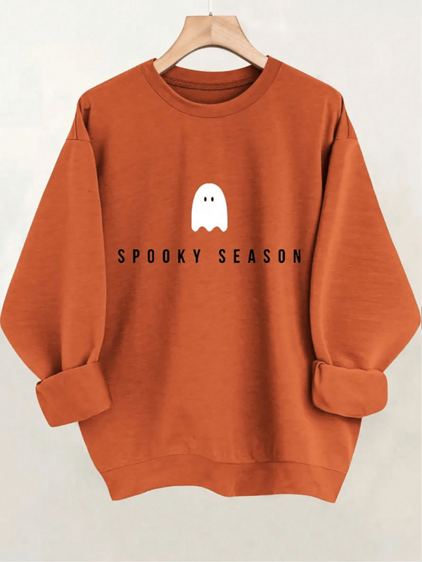 Halloween Graphic Oversized Crew Neck Long Sleeve Casual Sweatshirt For Women