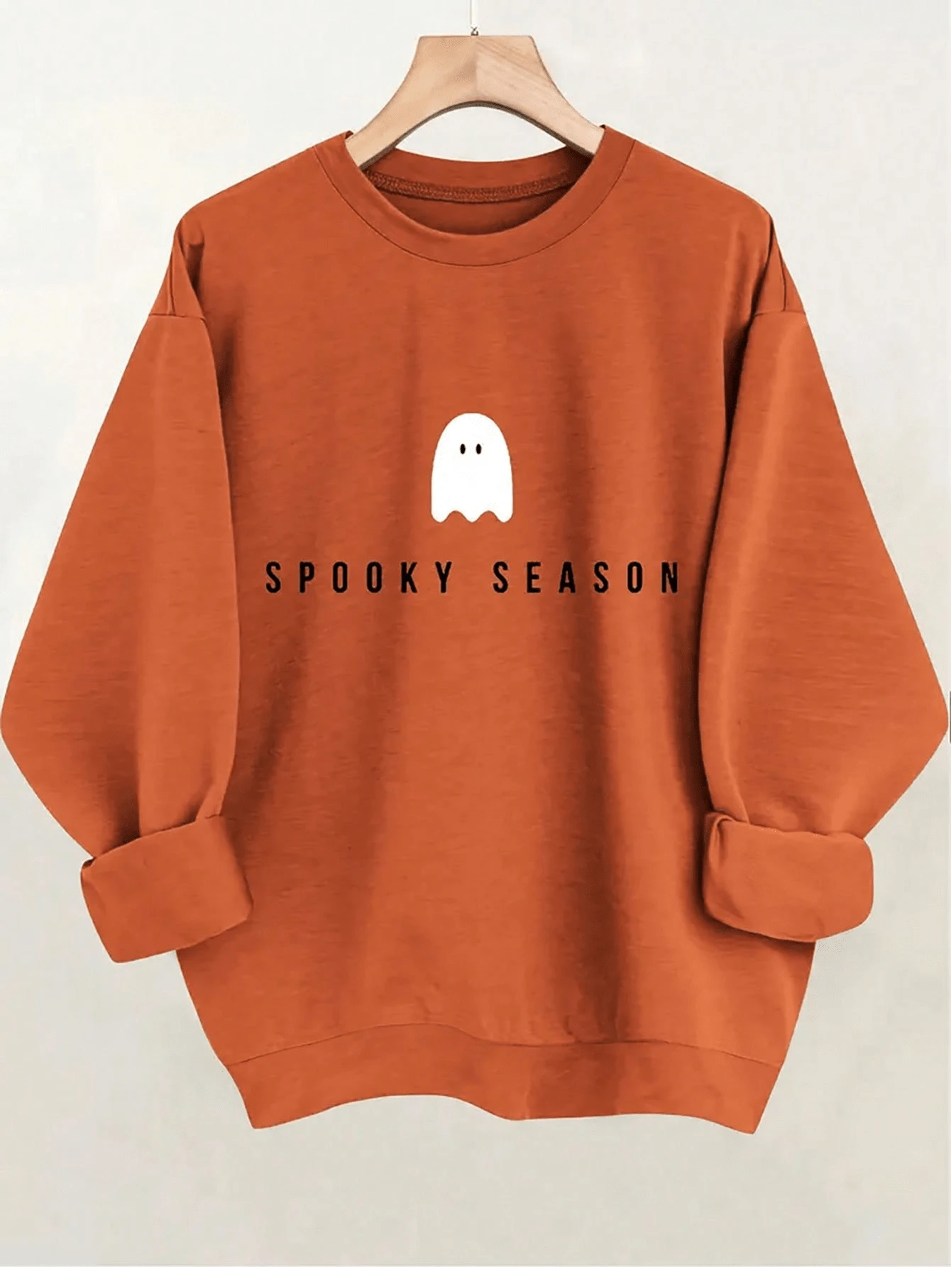 Halloween Graphic Oversized Crew Neck Long Sleeve Casual Sweatshirt For Women - Burnt Orange - View 1