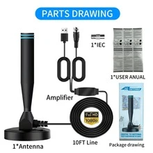 2025 HD TV Digital Antenna - 270 Mile Range, Supports 4K And 1080P, Indoor/Outdoor Use With Amplifier And Signal Booster - Compatible With HDTV, DVB-T2, DTMB, ATC, ISDB-T, ATSC, DAB/FM, Minimalist And Durable - Black - View 7