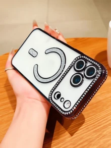 Nueva funda de lujo y moda con brillo, cristales de Rhinestone y transparente compatible con iPhone 16, 15, 14 Plus, 13, 12, 11 Pro Max, con carga inalámbrica magnética, resistente al agua, a golpes y a arañazos