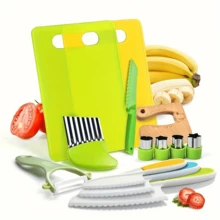 13-Piece Children's Kitchen Toy Set, Realistic Cooking Toy Knife With Plastic Blade, Cutting Board And Peeler - Educational Gift For Toddlers - 淡黃色 - 查看 8