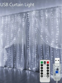 1pc/2pcs 100/200/300 LED Curtain Lights With 8 Modes, USB Powered, With Remote Control, Fairy Light Strings Perfect For Weddings, Christmas And Holiday Home Decor, Bedroom Decor, Garden, LED, Lights, Home Decor, Bedroom Decor