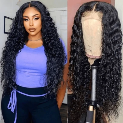 Deep Wave Lace Front Wigs Human Hair Wigs For Women HD 13x4 Glueless Lace Frontal Wigs Human Hair Pre Plucked With Baby Hair Kinky Curly Wigs Human Hair For Christmas New Year Use 180% Density Natural Color