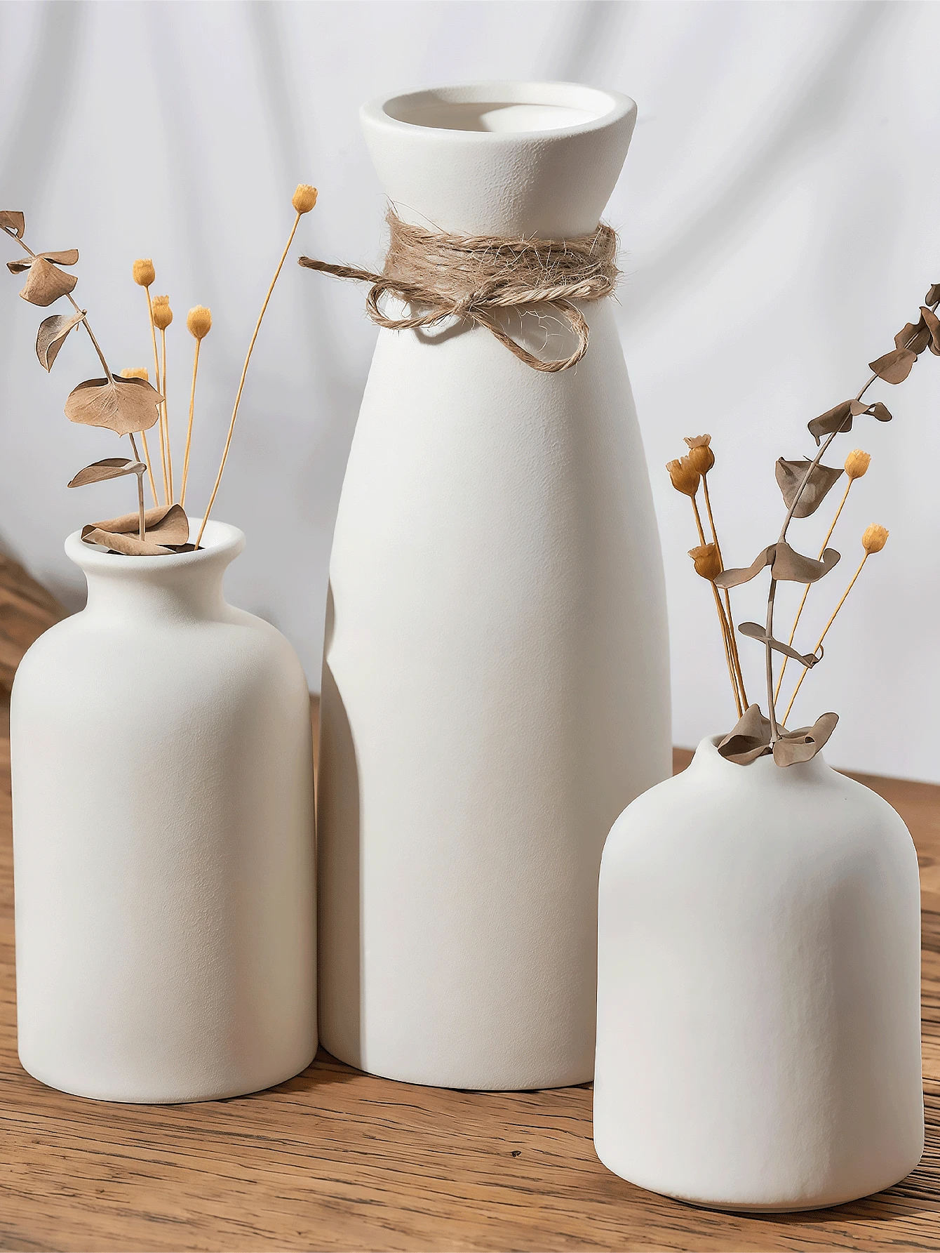 1pc/3pcs Set White Vases - 3pcs Decorative Small Vases, Modern Bohemian Style Rustic Home Decor, Accented With Reeds And Dried Flowers, Creative Stands, Can Be Placed On Tables, Bookshelves, Entryways - Vintage Morandi Vase 3-Piece Set Decorative Crafts Display TV Cabinet Soft Furnishings Beige Vase