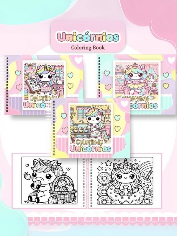 Livro De Colorir Unicórnio Capa Dura 48 páginas 180g Páginas A5