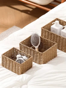 1/3件装手工编织收纳篮，浴室收纳篮，厨房零食架，办公书架，文具药盒，玩具篮，梳妆台化妆品收纳篮，家居装饰篮，礼品篮，化妆品篮，客厅收纳篮