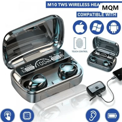 M10 Fone De Ouvido bluetooth 5.3 Com display Led Tws Touch Redução De Ruído À Prova D'água Sem Fio