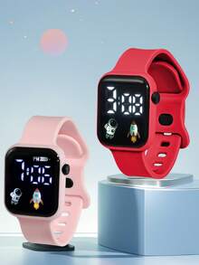 2 Stück / 1 Stück Neue LED-Anzeige Digitaluhr mit Astronauten-Flugzeug-Figur, 8-Schnallen-Armband, einfach und stilvoll, Paar-Uhr als Geschenk zum Valentinstag, Halloween, Weihnachten, Geburtstag für Freunde, die beste Wahl für Halloween, Weihnachten, Valentinstag, Muttertag, Feiertags-Geschenke
