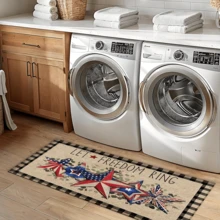 1pc Patriotic Plaid Pattern Printed Rug, Faux Wool Mat - Highly Absorbent, Easy To Clean, Suitable For Home Decor, Farmhouse, Entryway, Indoor, Room Decoration, Kitchen, Dining Room, Small Office/Home Office, Sink, Laundry Room, Doormat, Kitchen Mat, Non-Slip Mat