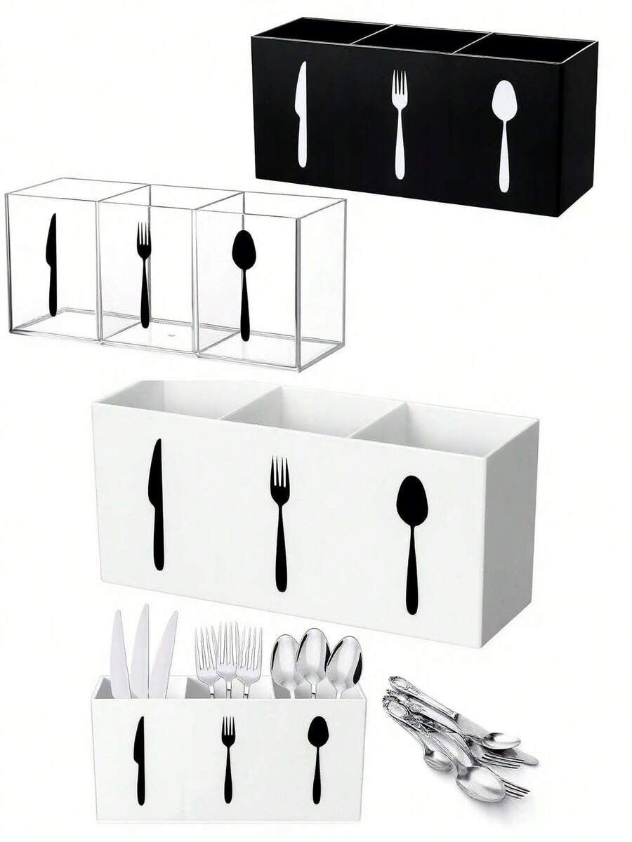 1pc Multi-Functional Kitchen Utensil Organizer - Space-Saving Plastic Cutlery Holder For Spoons, Knives And Forks, Silverware Storage, Suitable For Kitchen Countertop And Drawers, Ideal For Home, Restaurant And Dining Table Organization