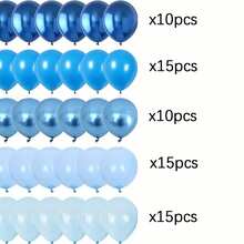 65个10英寸蓝色气球套装，包含65个10英寸金属铬蓝、珍珠蓝、马卡龙蓝、浅蓝色气球，适用于新娘送礼会、婚礼、派对、生日 - 彩色 - 查看 2