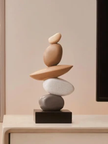 堆叠石雕 - 抽象平衡岩石艺术树脂雕塑，时尚优雅的设计，适合家庭和办公室的装饰性桌面雕像