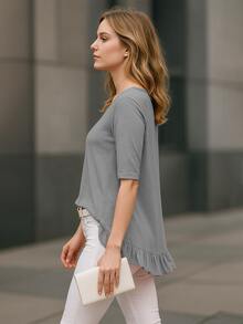 Blusa T1543  de dama de manga corta con volantes en el bajo