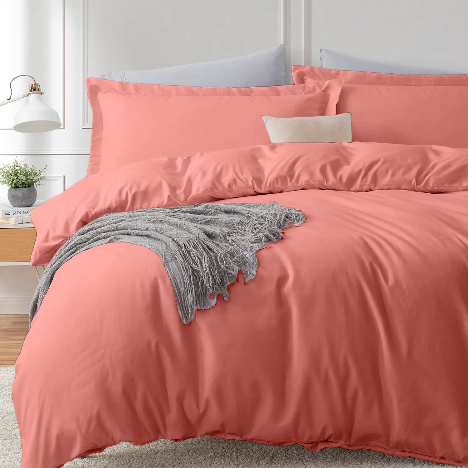 Juego De Cama De Color Sólido (2/3 Piezas), Hecho De 100% Poliéster De Alta Calidad, Suave Y Agradable Para La Piel, Transpirable Para Un Sueño De Alta Calidad Todas Las Noches, Duradero Y Resistente, Fácil De Usar Y Limpiar En La Vida Diaria. - Rosa oscuro - Ver 1