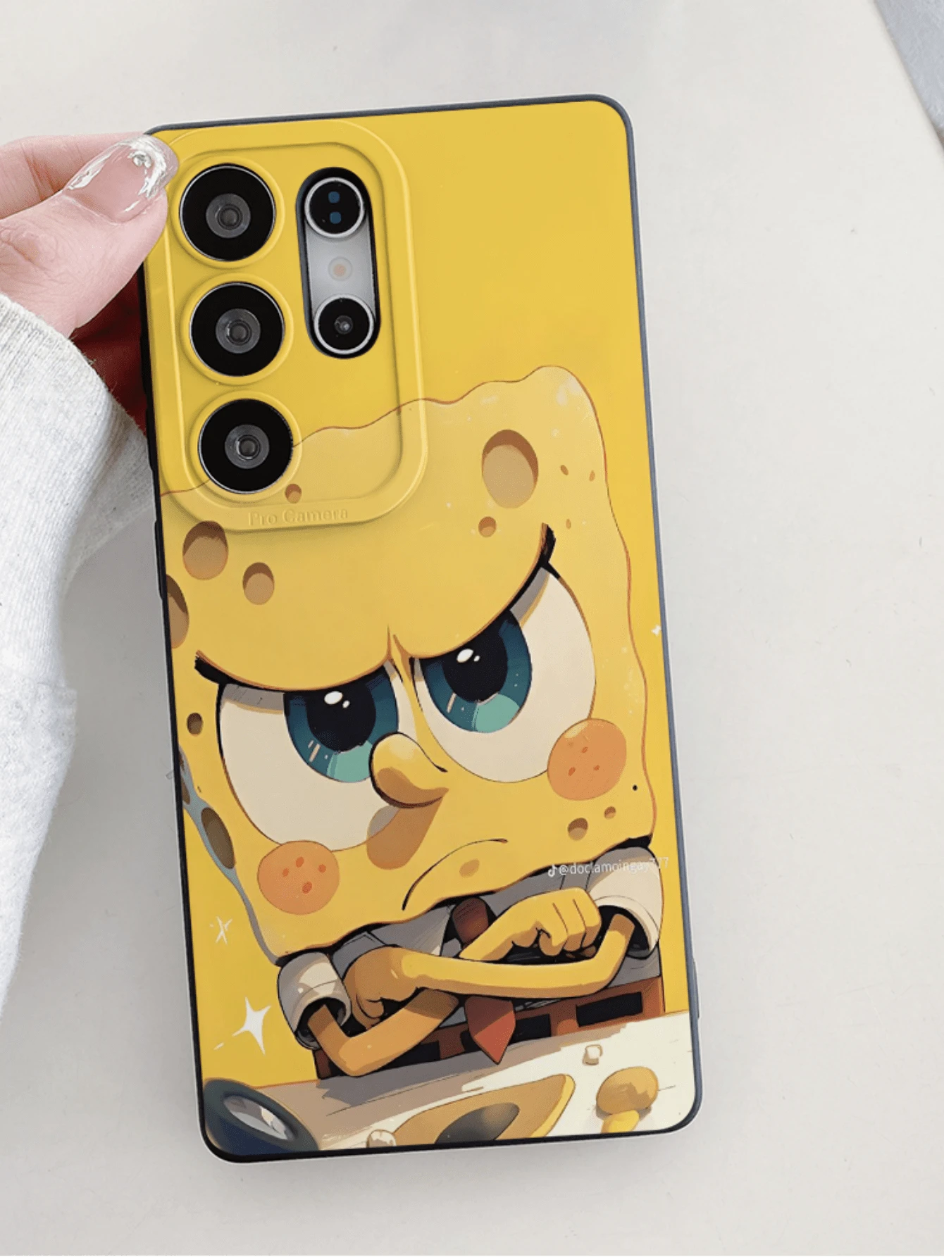 SPONGEBOB 1 carcasă de telefon moale neagră cu desene animate SpongeBob, compatibilă cu OPPO/Galaxy S22/S23/S24 Ultra, carcasă de protecție moale originală pictată manual, design anti-cădere, cadou excelent pentru prietenă