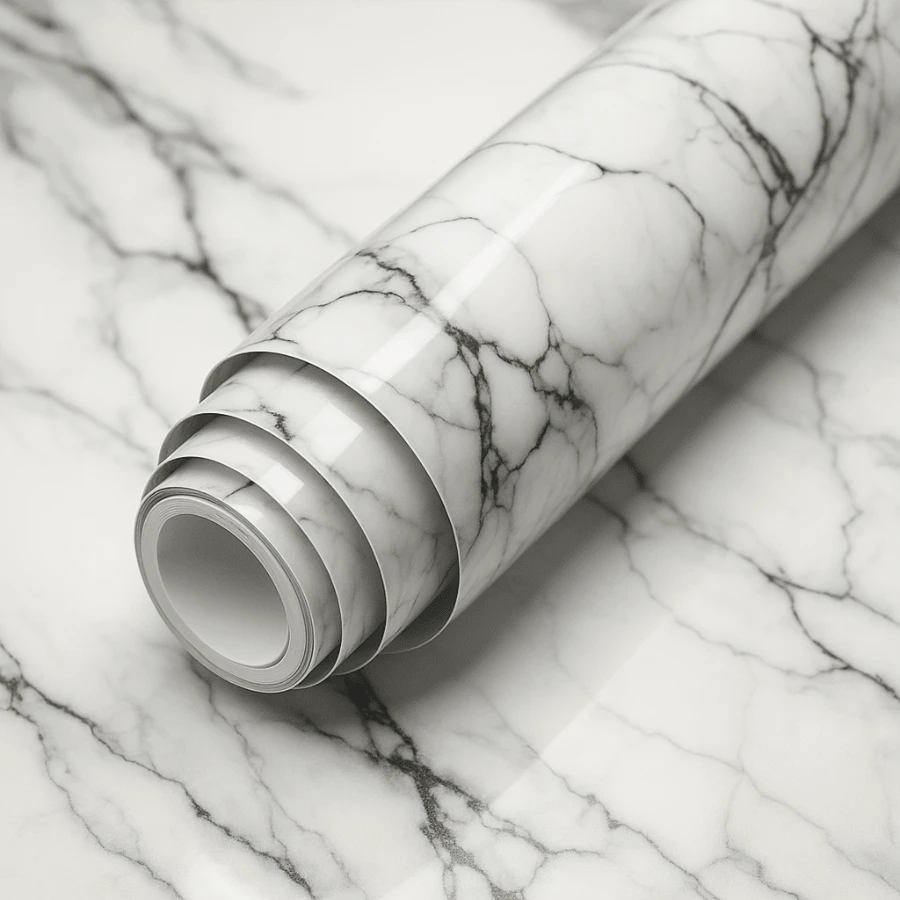 Papel de Parede Adesivo Marmorizado Branco 2m x 60cm Vinil Impermeável para Paredes, Móveis, Cozinha, Banheiro e Guarda-Roupas
