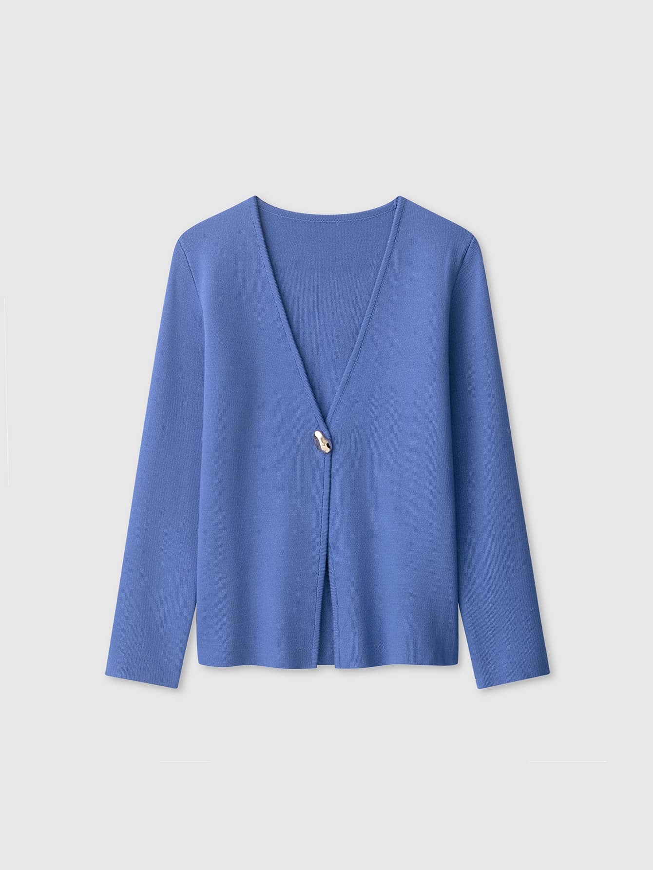 V-Neck Solid Color Casual Knit Sweater With Metal Buttons, Suitable For Spring/Autumn/Winter - Royal Blue - View 1
