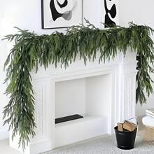 1/2 piezas Guirnalda artificial de pino de Norfolk con tacto real - 6 pies de verdor invernal para decoración de mesa, pared y puerta en Navidad - Guirnalda de pino falso para uso interior y exterior (verde realista)