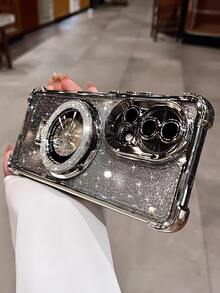 奢华电镀银色手机壳，创意自行车指环磁吸支架，闪亮水钻，防摔防震，新款夏季时尚硅胶软壳，兼容三星 Galaxy S24 S25 Ultra FE A56 A16 4G 5G、红米 14C、荣耀 OPPO Reno、Realme、摩托罗拉 MOTO Infinix 等机型，Y2K 风格男女通用款 2025 - 銀色 - 查看 3