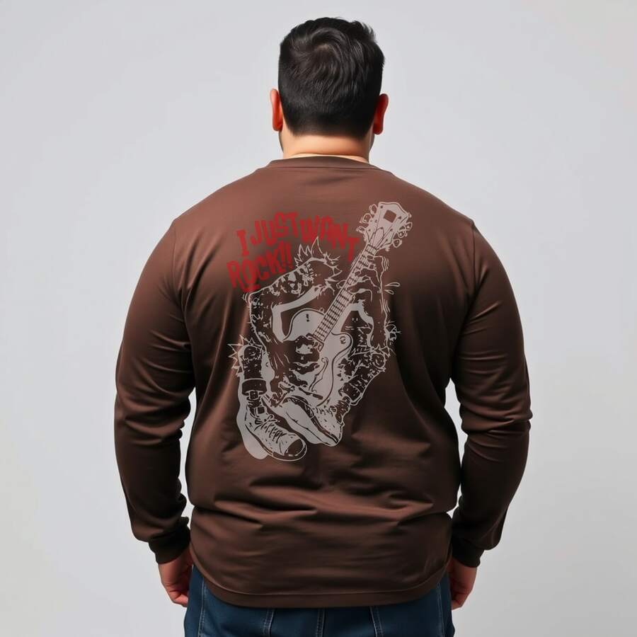 Men's Rock And Roll Metal Plus Size Long Sleeve T-Shirt 100% Cotton - Rỉ Nâu - Xem 1