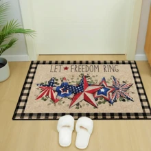 1pc Patriotic Plaid Pattern Printed Rug, Faux Wool Mat - Highly Absorbent, Easy To Clean, Suitable For Home Decor, Farmhouse, Entryway, Indoor, Room Decoration, Kitchen, Dining Room, Small Office/Home Office, Sink, Laundry Room, Doormat, Kitchen Mat, Non-Slip Mat