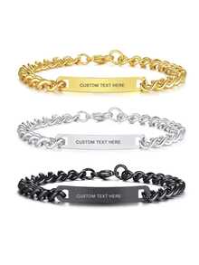 Customized Laser Engraved Name Cuban Bracelet, Suitable As Holiday Gift - Multicolor - View 6