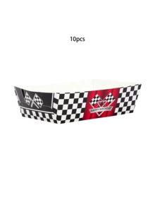 10 pièces/20 pièces/50 pièces Plateaux en papier pour fête de voitures de course, plateaux en papier à damier, bateaux à nachos, assiettes, vaisselle de fête de jour de jeu en vrac, fournitures de paniers à collation thème course pour décoration de fête d'anniversaire ou de baby shower