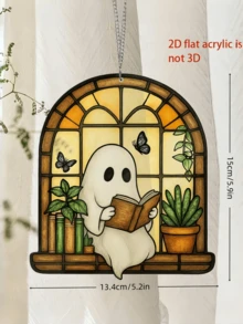 1 Pc Of Cute Ghost And Plant Decoration, 3mm Thickness Acrylic, Colorful Anti-Shatter Window Decoration, Horror Home Decoration, Halloween Window Decoration, Haunted House Aesthetic, Suitable For Home, Bedroom, Living Room, Wall Decoration (Please Tear Off The Protective Film Before Use, Acrylic Material, Not Glass Material) Halloween Decor Room Decor