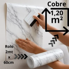 Papel de Parede Adesivo Marmorizado Branco 2m x 60cm Vinil Impermeável para Paredes, Móveis, Cozinha, Banheiro e Guarda-Roupas - Marmorizado - Visão 3