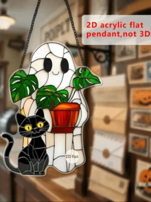 1 Pc Of Cute Ghost And Plant Decoration, 3mm Thickness Acrylic, Colorful Anti-Shatter Window Decoration, Horror Home Decoration, Halloween Window Decoration, Haunted House Aesthetic, Suitable For Home, Bedroom, Living Room, Wall Decoration (Please Tear Off The Protective Film Before Use, Acrylic Material, Not Glass Material) Halloween Decor Room Decor