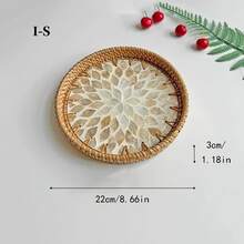 1 件 8.66/9.45/11.02/11.81/13.78 英寸圆形珍珠牡蛎壳手工编织藤条储物托盘，手工贝壳镶嵌装饰托盘，零食早餐托盘，适用于圣诞节、婚礼、万圣节、家居装饰 - 黃色 - 查看 26
