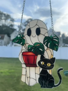 1 Pc Of Cute Ghost And Plant Decoration, 3mm Thickness Acrylic, Colorful Anti-Shatter Window Decoration, Horror Home Decoration, Halloween Window Decoration, Haunted House Aesthetic, Suitable For Home, Bedroom, Living Room, Wall Decoration (Please Tear Off The Protective Film Before Use, Acrylic Material, Not Glass Material) Halloween Decor Room Decor