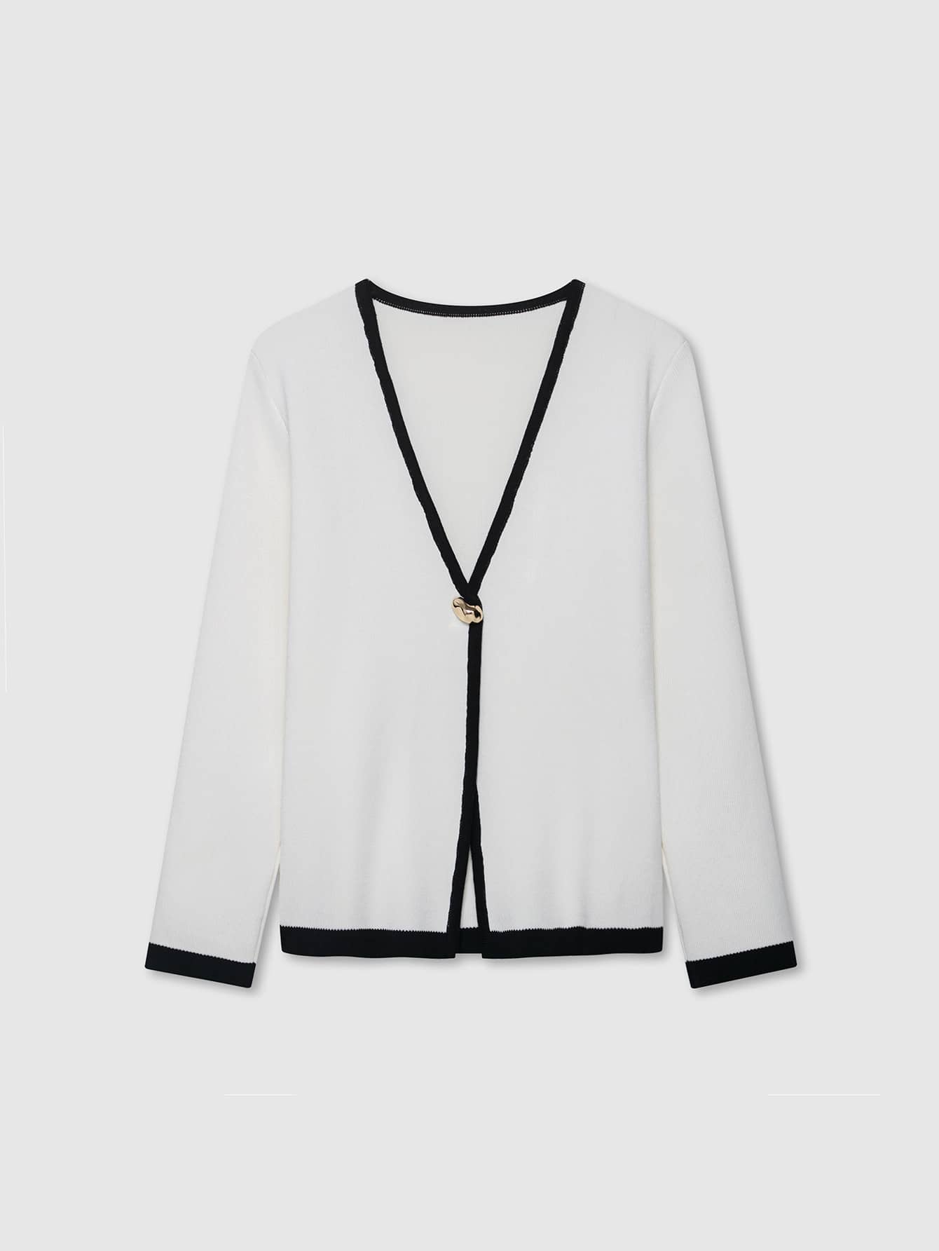 V-Neck Solid Color Casual Knit Sweater With Metal Buttons, Suitable For Spring/Autumn/Winter - White Black - View 1