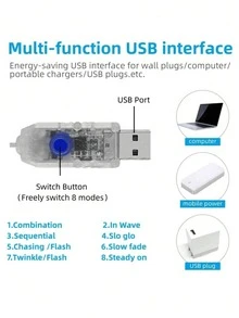 1个樱花枝形LED灯，USB供电，8种闪烁模式，柔软可弯曲，适用于室内外，客厅、卧室、墙面装饰，婚礼装饰，派对氛围灯，情人节、生日和毕业礼物 - 彩色 - 查看 5