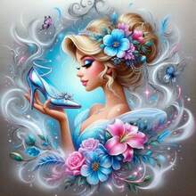 DIY 5D Diamond Painting Kit - Cartoon Princess In High Heels, Round Rhinestone Embroidery Craft, Home Room Decor