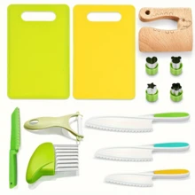 13-Piece Children's Kitchen Toy Set, Realistic Cooking Toy Knife With Plastic Blade, Cutting Board And Peeler - Educational Gift For Toddlers - 淡黃色 - 查看 3