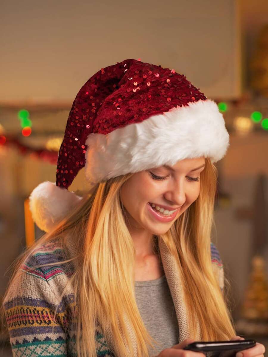 1 pièce Chapeau de Noël pailleté, cadeau de fête de Noël chaud et moelleux pour rassemblement festif, costume de festival