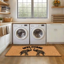1 buc. Covoraș de intrare cu model de elefant, covor din lână artificială - foarte absorbant, ușor de curățat, potrivit pentru decorul casei, casă de la țară, intrare, interior, cameră, bucătărie, sufragerie, birou mic/birou de acasă, chiuvetă, spălătorie, covoraș de intrare, covoraș de bucătărie, covoraș antiderapant