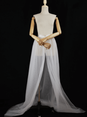 1pc Women's White 1.4CM Double-Layer Mesh Tie-Up Long Tail Skirt, See-Through Tulle Skirt For Photography