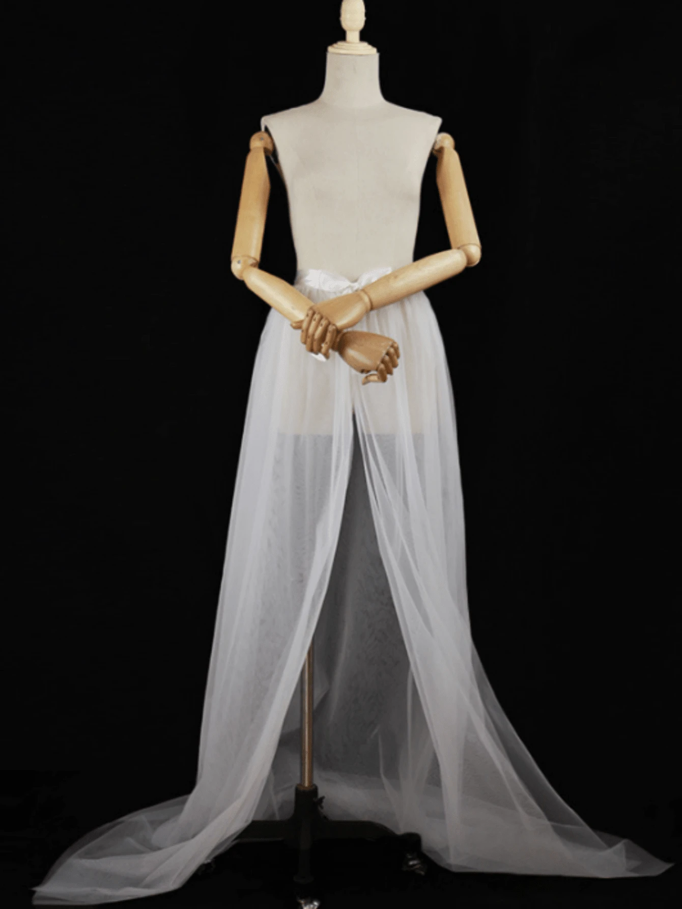 1pc Women's White 1.4CM Double-Layer Mesh Tie-Up Long Tail Skirt, See-Through Tulle Skirt For Photography