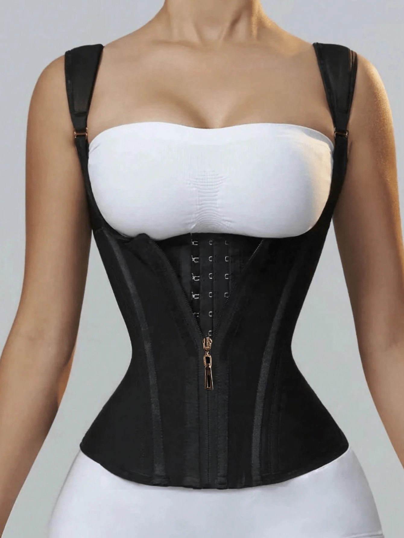 1pc Women's Mesh Breathable Zipper Closure Double Compression Waist Trainer, Waist Cincher With Back Support - Black - View 1