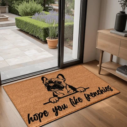 1 件法国斗牛犬图案印花地毯，仿羊毛垫 - 高吸水性，易于清洁，适用于家居装饰、农舍、入口、室内、房间、厨房、餐厅、小型办公室/家庭办公室、水槽、洗衣房、门垫、厨房垫、防滑垫