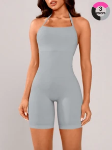 NcmRyu Women S High Elasticity Seamless Yoga Romper Solid Color Sleeveless Athletic Unitard Quick Dry Sweat Wicking Perfect For Yoga Fitness Summer Workouts, Modern Athletic Look - Xám - Xem 1