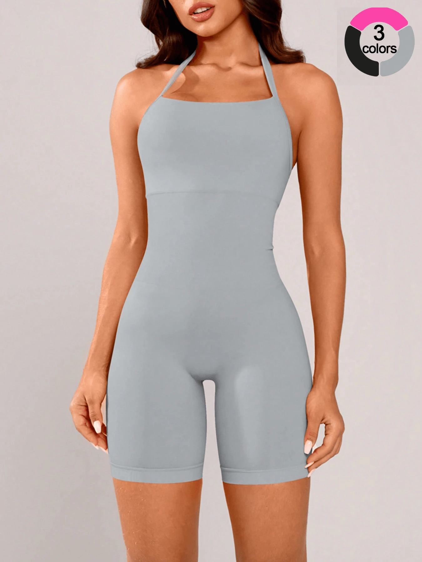 NcmRyu Women S High Elasticity Seamless Yoga Romper Solid Color Sleeveless Athletic Unitard Quick Dry Sweat Wicking Perfect For Yoga Fitness Summer Workouts, Modern Athletic Look - Xám - Xem 1