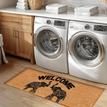 1 buc. Covoraș de intrare cu model de elefant, covor din lână artificială - foarte absorbant, ușor de curățat, potrivit pentru decorul casei, casă de la țară, intrare, interior, cameră, bucătărie, sufragerie, birou mic/birou de acasă, chiuvetă, spălătorie, covoraș de intrare, covoraș de bucătărie, covoraș antiderapant