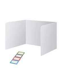 1/2 件黑色塑料桌面隐私屏风 + 4/8 件姓名标签，易于清洁的隔断，办公室隐私隔板，适用于学校、公司等场景