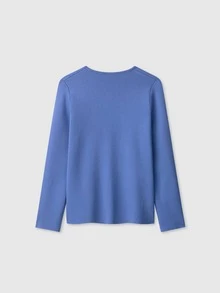 V-Neck Solid Color Casual Knit Sweater With Metal Buttons, Suitable For Spring/Autumn/Winter - Royal Blue - View 2